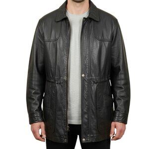 VTG Wilsons Leather Mens Field Jacket 90s Cargo Parka Black Thinsulate Med Biker